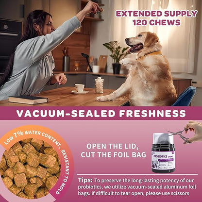 Probiotics for Dogs - Dog Probiotics and Digestive Enzymes for Digestive Health - Plus Fish Oil & Vitamins Supplement for Allergies & Immune & Itchy Skin, 120 Chicken Flavor Probiotic Soft Chews NATURETARGET