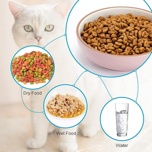 Cottagecore 5.19 in Ceramic Cat Dishes, 3 Pack, Light Pink, Shallow Design for Easy Feeding - PAWPICO