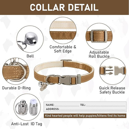 GAMUDA Small Pet Harness Collar and Leash Set, Step in No Chock No Pull Linen Fabric Soft Mesh Dog Vest Harnesses Reflective for Dogs Puppy Cats Kitten Rabbit (Brown, L) GAMUDACollarsCollection