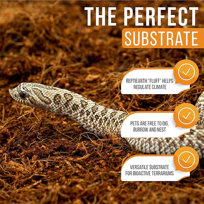 ReptiEarth Reptile Bedding, Fluffy Coconut Fiber Substrate 12 Quart Organic Coco Ready to Use for Bioactive Snake Terrarium, Lizard Tanks with Plants, for Frog, Tarantula or Hermit Crab Habitat ReptiChipPremiumSubstrate