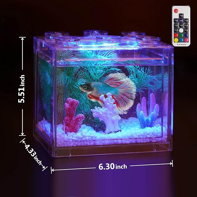 Small Betta Fish Tank, Aquarium Tank Kit with LED Lighting, 0.6 Gallon Stackable Beta Fish Tank Set, Fish Bowl Accessories for Turtle Reptile Shrimp Crab Insects as Decoration Oltraman
