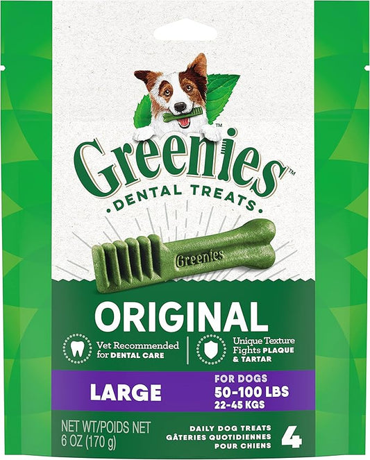 Greenies Original Large Natural Dental Care Dog Treats, 6 oz. Pack (4 Treats) - PAWPICO