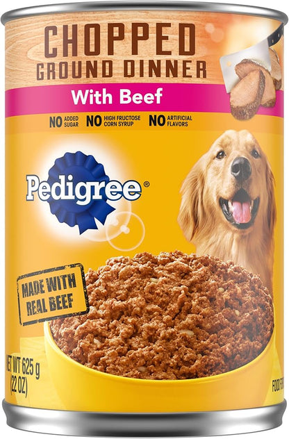 PEDIGREE CHOPPED GROUND DINNER Adult Canned Soft Wet Dog Food with Beef, 22 oz. Cans (Pack of 12) - PAWPICO