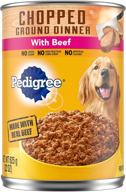 PEDIGREE CHOPPED GROUND DINNER Adult Canned Soft Wet Dog Food with Beef, 22 oz. Cans (Pack of 12) - PAWPICO