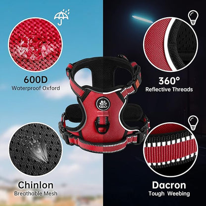 NESTROAD No Pull Dog Harness,Adjustable Oxford Dog Vest Harness with Leash,Reflective No-Choke Pet Harness with Easy Control Soft Handle for Large Dogs(X-Large,Red) NESTROAD