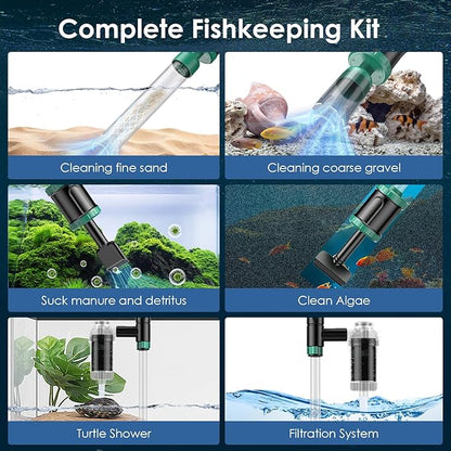 AKKEE Aquarium Vacuum Gravel Cleaner, 8 in 1 Multifunctional 36W Fish Tank Gravel Cleaner Vacuum for Water Changer Wash Sand Water Filter Circulation Aquarium Vacuum Cleaner Timed Off Waterproof AKKEE