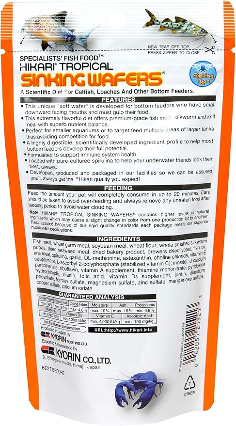 Hikari Tropical Sinking Wafers for Catfish, Loaches and Bottom Feeders 3.88 oz Hikari