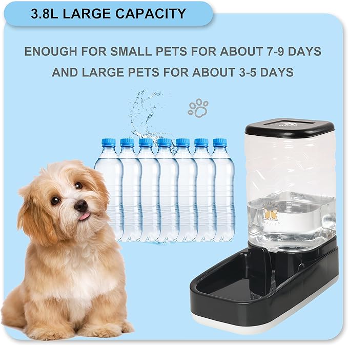 ELEVON Automatic Pet Water Feeder, 3.8L Gravity Cat Water Dispenser with Cat Water Bowl, Large Capacity Water Feeder for Kitten & Small and Medium-Sized Dogs (Black) - PAWPICO