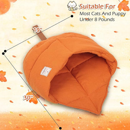 Cat Sleeping Bag,Cozy Cat Bed Cave Leaf Nest,Linen Fabric Pet Cuddle Zone,Covered Hide Warm Burrowing Soft Durable Washable Cat Bed for Indoor Puppy and Kitten(Maple Leaf Orange) - PAWPICO