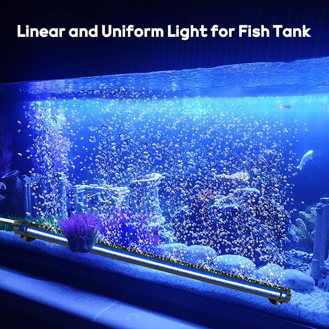 Submersible Aquarium Bubbler Light 20 Inch: Fish Tank Light with Air Bubble Hole - RGB Color Changing Brightness Adjustable IP68 Waterproof Remote Control LED Light for Large Aquarium Fish Tank SZMINILED