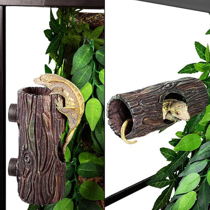 REPTIZOO Magnetic Reptile Hide Cave Resin Hollow Tree Trunk Hideout, Gecko Hide with Strong Magnetic Reptile Climbing Toy Reptile Tank Accessories for Crested Gecko,Lizard, Terrarium Decor REPTIZOO