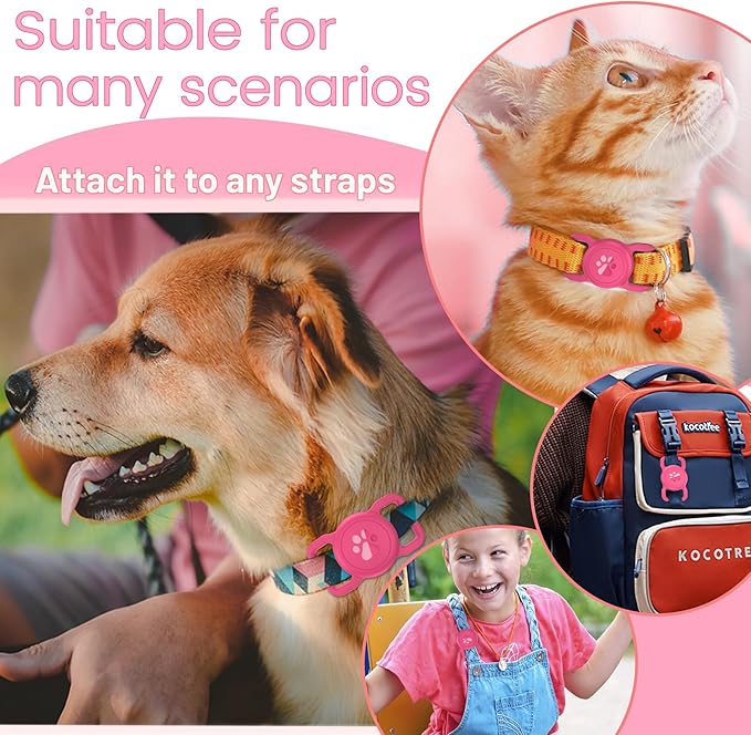 SANKALA Airtag Dog Collar Holder, [1 Pack] Waterproof Airtag Collar Holder for Dog, Silicone Full Body Covered Anti-Lost Protective Apple Airtag Case for Pet Collar - Fits All Width Collars, Rose SANKALA