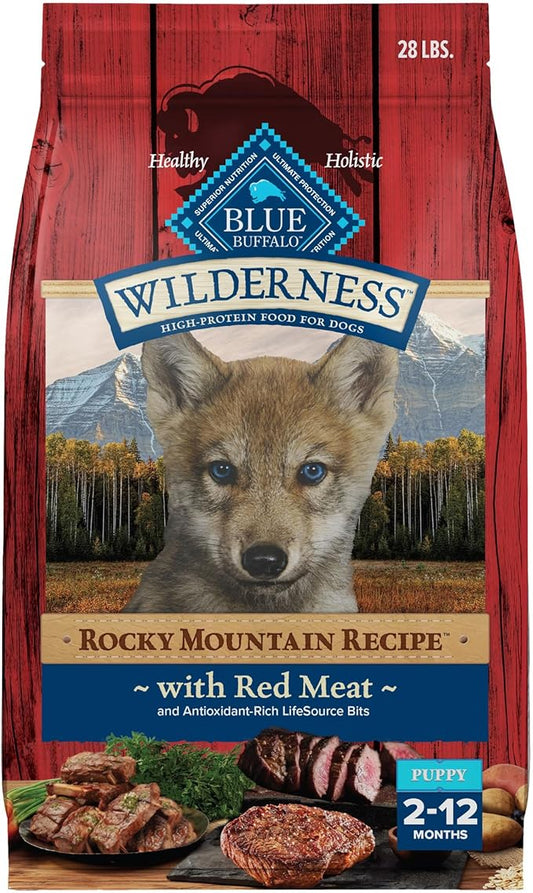 Blue Buffalo Wilderness High-Protein Rocky Mountain Recipe Dry Food for Puppies, Red Meat & Grains, 4.5-lb. Bag - PAWPICO