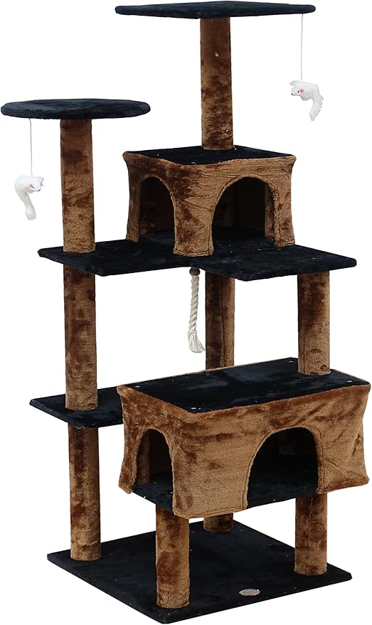 Go Pet Club Everyday Value 61in Cat Tree Kitty Scratcher Kitten Tower House Furniture with Two Condo Beds for Indoor Cats, Brown/Black - PAWPICO