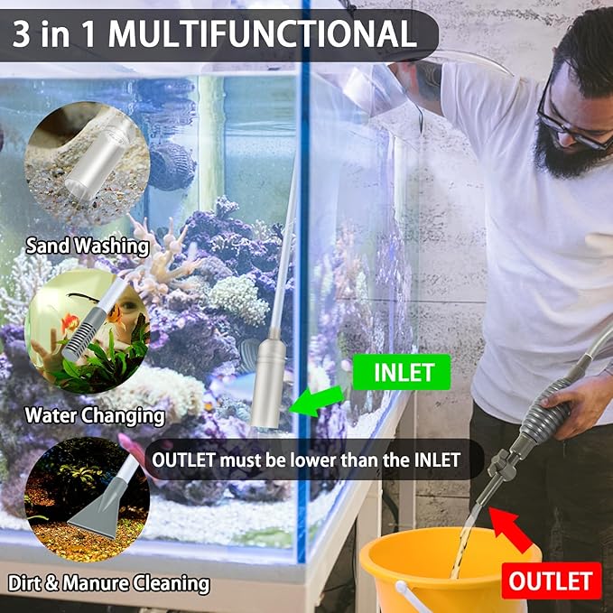 Ponpon Aquarium Siphon Vacuum Cleaner for Gravel and Sand, Fish Tank Vacuum Gravel Cleaner, Manually Fish Tank Water Changer Ponpon