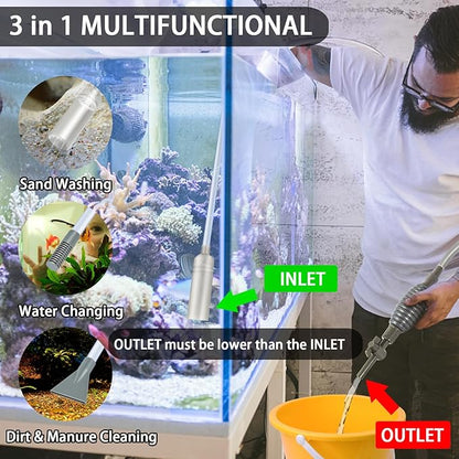 Ponpon Aquarium Siphon Vacuum Cleaner for Gravel and Sand, Fish Tank Vacuum Gravel Cleaner, Manually Fish Tank Water Changer Ponpon