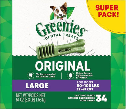Greenies Original Large Natural Dental Care Dog Treats, 54 oz. Pack (34 Treats) - PAWPICO
