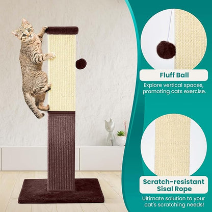 Cat Scratching Post, 32 Inch Cat Scratching Post for Large Cats, Cat Scratcher with Nature Sisal, Cat Scratch Post for Indoor Large Cats and Kitten, Brown - PAWPICO