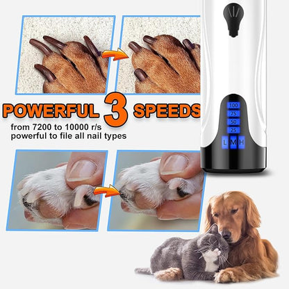 YABIFE Dog Nail Grinder, Dog Nail Trimmers and Clippers Kit, Super Quiet Electric Pet Nail Grinder, Rechargeable, for Small Large Dogs & Cats Toenail & Claw Grooming,3 Speeds, 1 Extra Grinding Wheels - PAWPICO