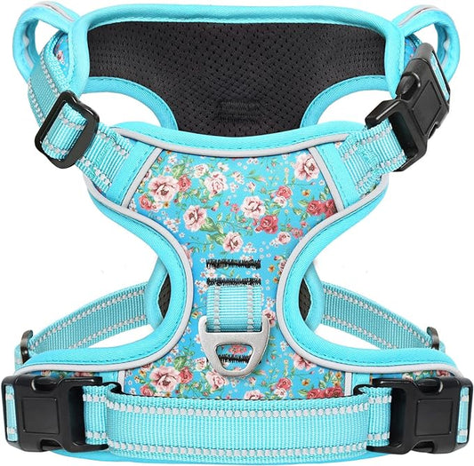 Timos No Pull Dog Harness,NO Need Go Over Dogs Head 3 Snap Buckles Reflective Oxford No Choke Puppy Harness with Front & Back 2 Metal Leash Clips Soft Padded Vest Harnesses for Small Medium Large Dogs Timos