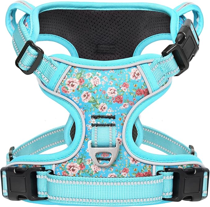 Timos No Pull Dog Harness,NO Need Go Over Dogs Head 3 Snap Buckles Reflective Oxford No Choke Harness with Front&Back 2 Metal Leash Clips Soft Padded for Small Medium Large Dogs,X-Large (Pack of 1) Timos