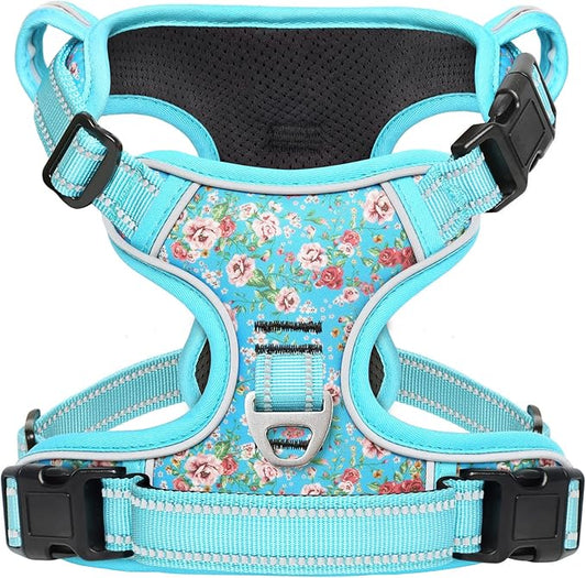 Timos No Pull Dog Harness,NO Need Go Over Dogs Head 3 Snap Buckles Reflective Oxford No Choke Harness with Front&Back 2 Metal Leash Clips Soft Padded for Small Medium Large Dogs,X-Large (Pack of 1) Timos