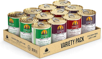 Weruva Classic Dog Food, Variety Pack, Chicken Free, Just 4 Me, Wet Dog Food, 14oz Cans (Pack of 12) - PAWPICO