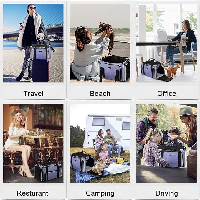 BAGLHER Cat Carrier Bag,Airline Approved Pet Carrier Soft Side Pet Travel 5 Sides Open Doors 3 Sides Expandable Foldable Dog Carrier with Fleece Pad - PAWPICO