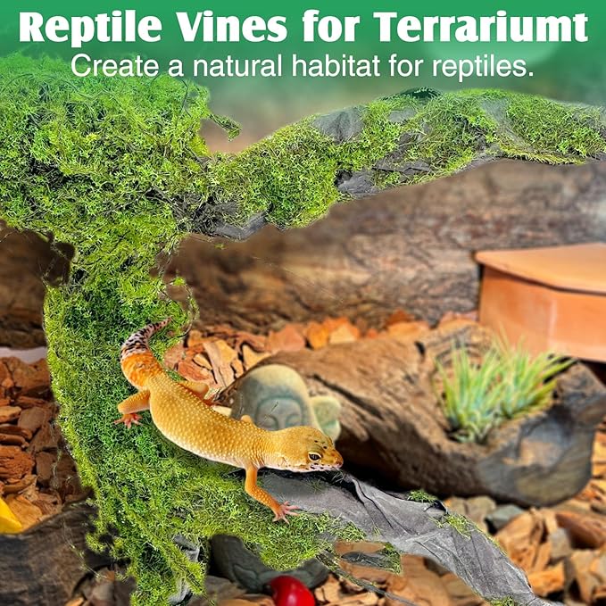 Fhiny Reptile Vines, Bendable Jungle Vines with Moss Artificial Snake Climbing Branch Terrarium Habitat Decor Reptile Tank Accessories Fake Plant for Bearded Dragon Chameleon Lizard Gecko (1.6 FT) Fhiny
