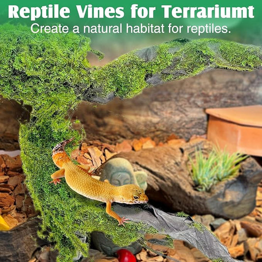 Fhiny Reptile Vines, Bendable Jungle Vines with Moss Artificial Snake Climbing Branch Terrarium Habitat Decor Reptile Tank Accessories Fake Plant for Bearded Dragon Chameleon Lizard Gecko (1.6 FT) Fhiny