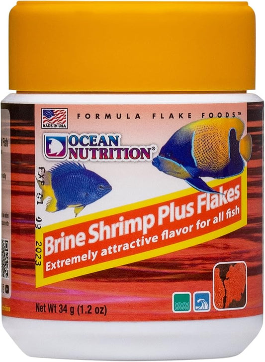 Ocean Nutrition Brine Shrimp Plus Flake Fish Food 1.2 Ounces (34 Grams) Jar | Freshwater & Saltwater Marine Aquarium Flakes Food for Aquariums OceanNutrition