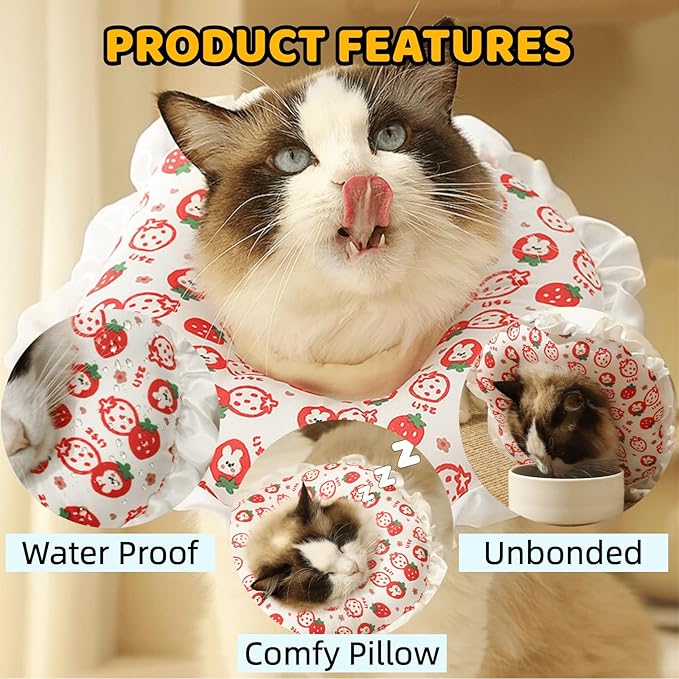 Cute Cat Recovery Collar Soft Adjustable Cats Cone Anti-Bite Pet Neck Pillow Easy to Wear Prevent Lick Wound After Surgery Injury (S(6.6-14lb),Red) Jatmira
