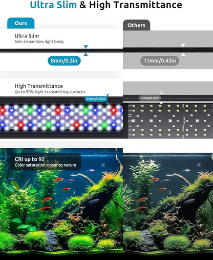 Aquarium Light for Fish Tank, 24/7 Custom Timer, Power-Off Memory, 7-Row LED 24-30in SEAOURA Full Spectrum Fish Tank Lights, 8 Colors, 20 Brightness, Day&Night Cycle, Adjustable Mount for Freshwater SEAOURA