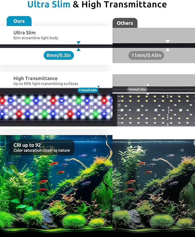 Plant Growth Aquarium Light, 24/7 Custom Timer, Power-Off Memory, 48-54in Full Spectrum Aquarium Plant Lights, 7-Row LED 8 Colors, 20 Adjustable Brightness, Day & Night Cycle for Freshwater SEAOURA