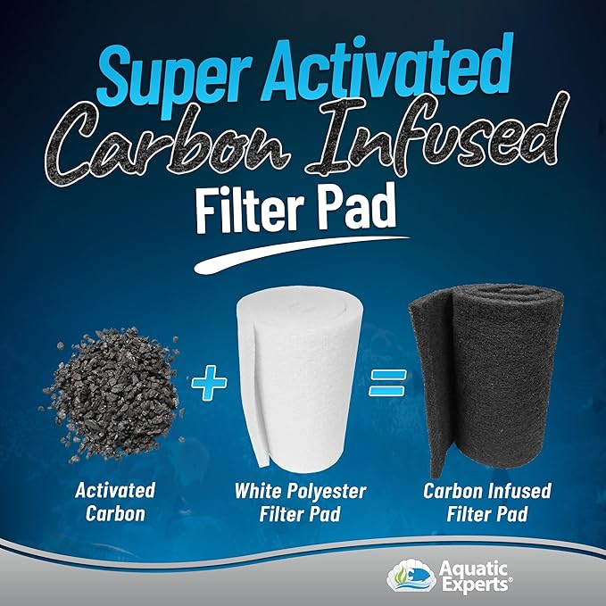 Aquarium Carbon Pad - Cut to Fit Carbon Infused Filter Pad Media for Crystal Clear Fish Tank and Ponds (18 Inch Width, 36 Inch Long) AquaticExperts