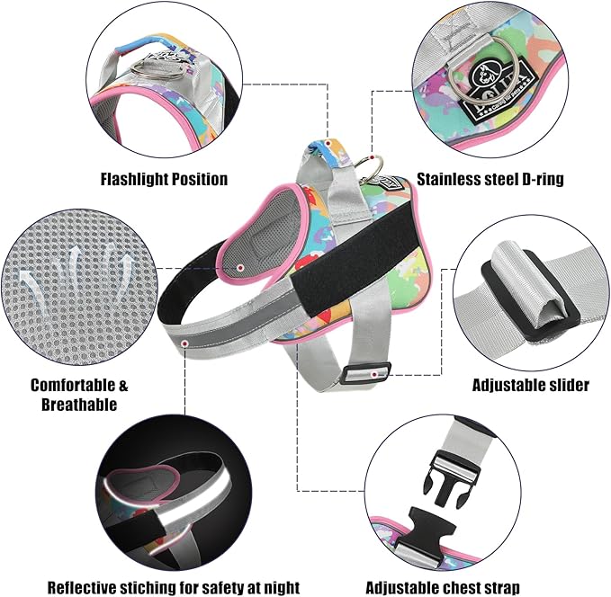 Bolux Dog Harness, No-Pull Reflective Dog Vest, Breathable Adjustable Pet Harness with Handle for Outdoor Walking - No More Pulling, Tugging or Choking (Large (Pack of 1), OilPainting) Bolux