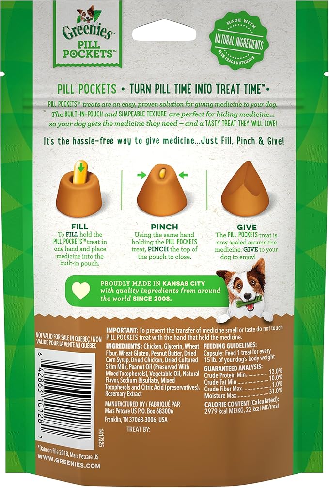 Greenies Pill Pockets for Dogs Capsule Size Natural Soft Dog Treats with Real Peanut Butter, (6) 7.9 oz. Packs (180 Treats) - PAWPICO