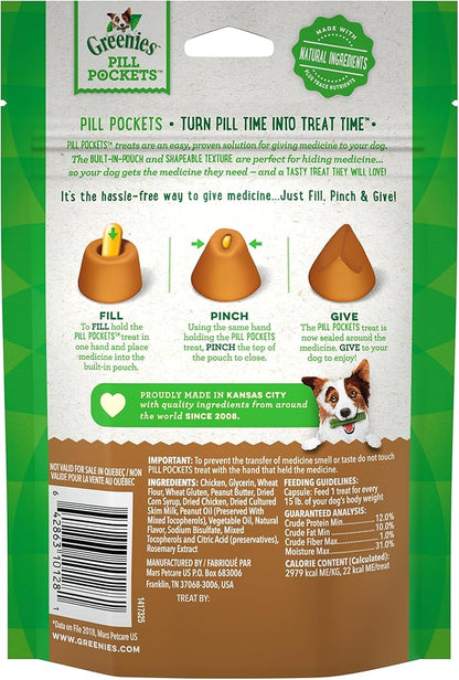 Greenies Pill Pockets for Dogs Capsule Size Natural Soft Dog Treats with Real Peanut Butter, (6) 7.9 oz. Packs (180 Treats) - PAWPICO