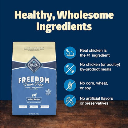 Blue Buffalo Freedom Grain-Free Dry Dog Food, Complete & Balanced Nutrition for Adult Dogs, Made in the USA With Natural Ingredients, Chicken & Potatoes, 24-lb. Bag - PAWPICO