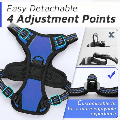 Eagloo Small Dog Harness No Pull, Service Vest with Reflective Strips and Control Handle, Adjustable and Comfortable for Easy Walking, No Choke Pet Harness with 2 Metal Rings, Blue, XS GoExplorewithEagloo