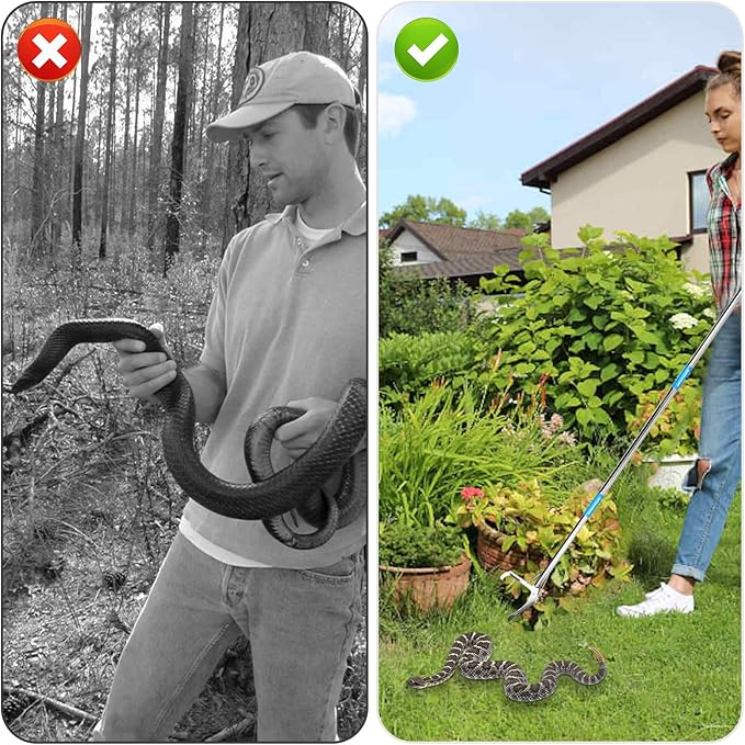 50 Inches Snake Grabber -Stainless Steel Snake Tongs Foldable with Lock Suitable for Catching Rattlesnakes and Coral Snakes Reptile KUNNKU