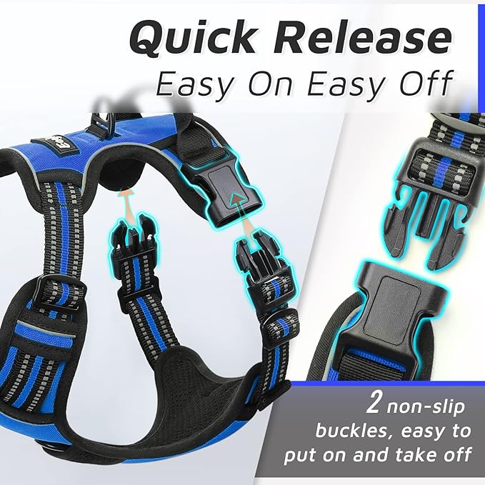 Eagloo Dog Harness Large Breed, No Pull Service Vest with Reflective Strips and Control Handle, Adjustable and Comfortable for Easy Walking, No Choke Pet Harness with 2 Metal Rings, Blue, XL GoExplorewithEagloo