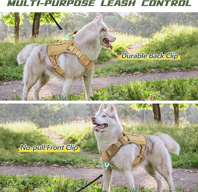 Tactical Dog Harness Vest with Handle for Large Medium Dogs No Pull Adjustable Reflective K9 Military Service Pet Harnesses for Walking Hiking Training (M) WINGOIN