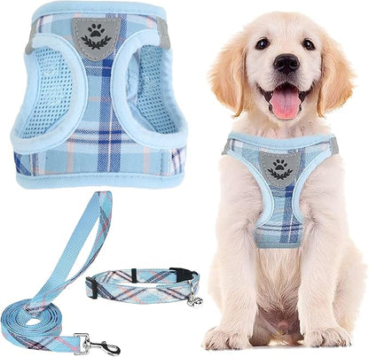 PUPTECK Adjustable Dog Harness Collar and Leash Set Step in No Pull Pet Harness for Small Medium Dogs Puppy and Cats Outdoor Walking Running, Soft Mesh Padded Reflective Vest Harnesses, Blue XL PUPTECK