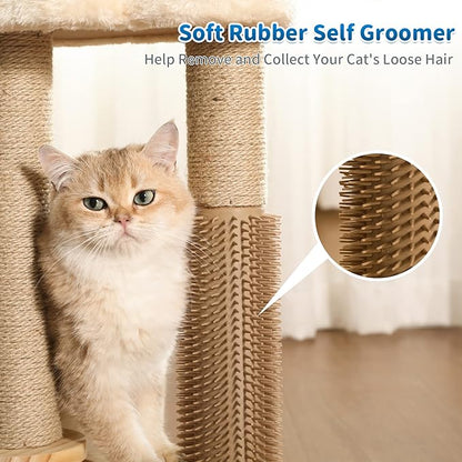 Made4Pets Cat Scratching Post, Cat Self Groomer for Indoor Cats, Cloud Soft Perch for Rest, 17.5" Tall Natural Sisal Scratcher Cat Grooming Interactive Ball Track Toys for Small Cats Kittens - PAWPICO