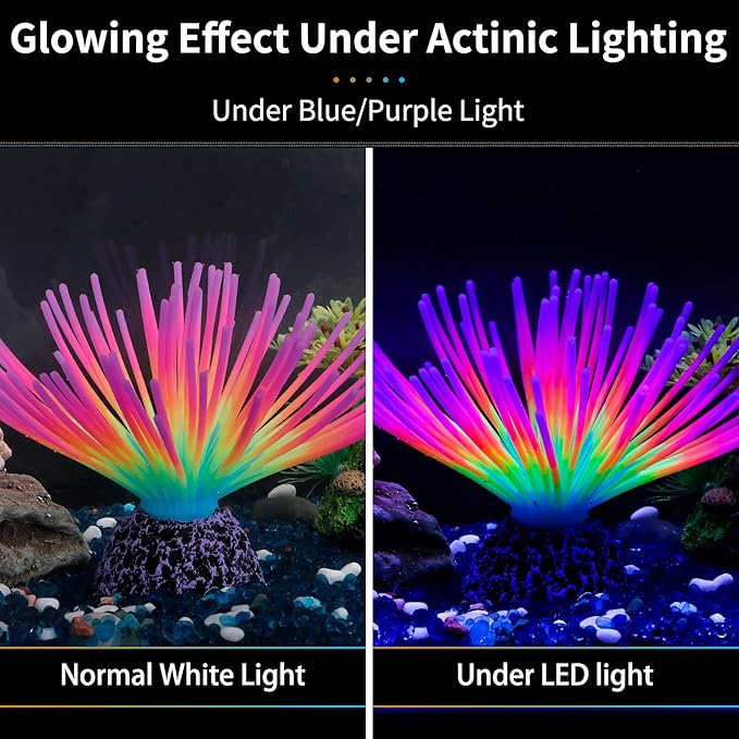 Uniclife Aquarium Imitative Rainbow Sea Urchin Ball Artificial Silicone Ornament with Glowing Effect for Fish Tank Landscape Decoration UnicLife