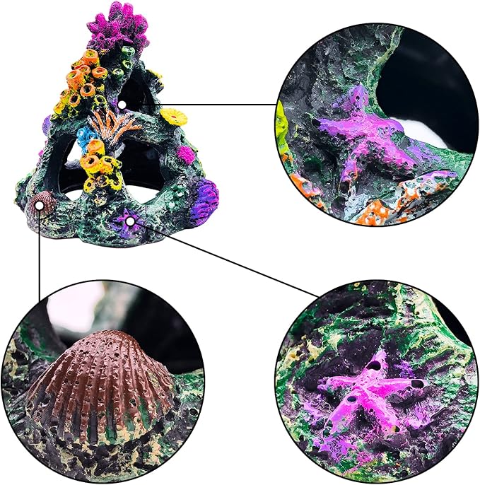 GSD Aquarium Colorful Coral Reef Set Fish Tank Decoration Mountain Ornament for Aquarium Environments Decor Accessories, Coral Mountain x 1, Aquatic Plant x 4 GSD