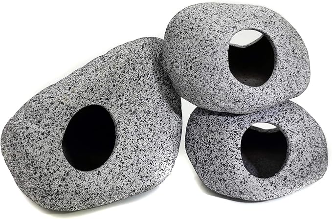 JIH Aquarium Decorations Rock, Ceramic Shelters - Shrimp Habitat, Breeding Tube, Hiding cave, Stackable Fish Tank Decor Cave for Hiding, Betta Fish (J101+J001x2) JIH