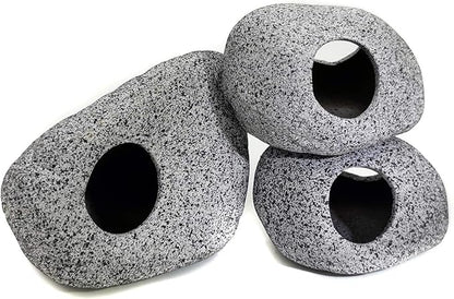 JIH Aquarium Decorations Rock, Ceramic Shelters - Shrimp Habitat, Breeding Tube, Hiding cave, Stackable Fish Tank Decor Cave for Hiding, Betta Fish (J101+J001x2) JIH