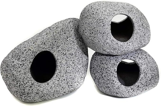 JIH Aquarium Decorations Rock, Ceramic Shelters - Shrimp Habitat, Breeding Tube, Hiding cave, Stackable Fish Tank Decor Cave for Hiding, Betta Fish (J101+J001x2) JIH